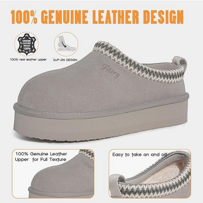 FITORY Women's Suede Slipper | Flat Short Mini Boots with Fur Fleece | Winter Casual Comfort Shoes