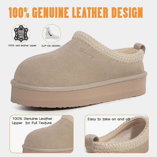 FITORY Women's Suede Slipper | Flat Short Mini Boots with Fur Fleece | Winter Casual Comfort Shoes